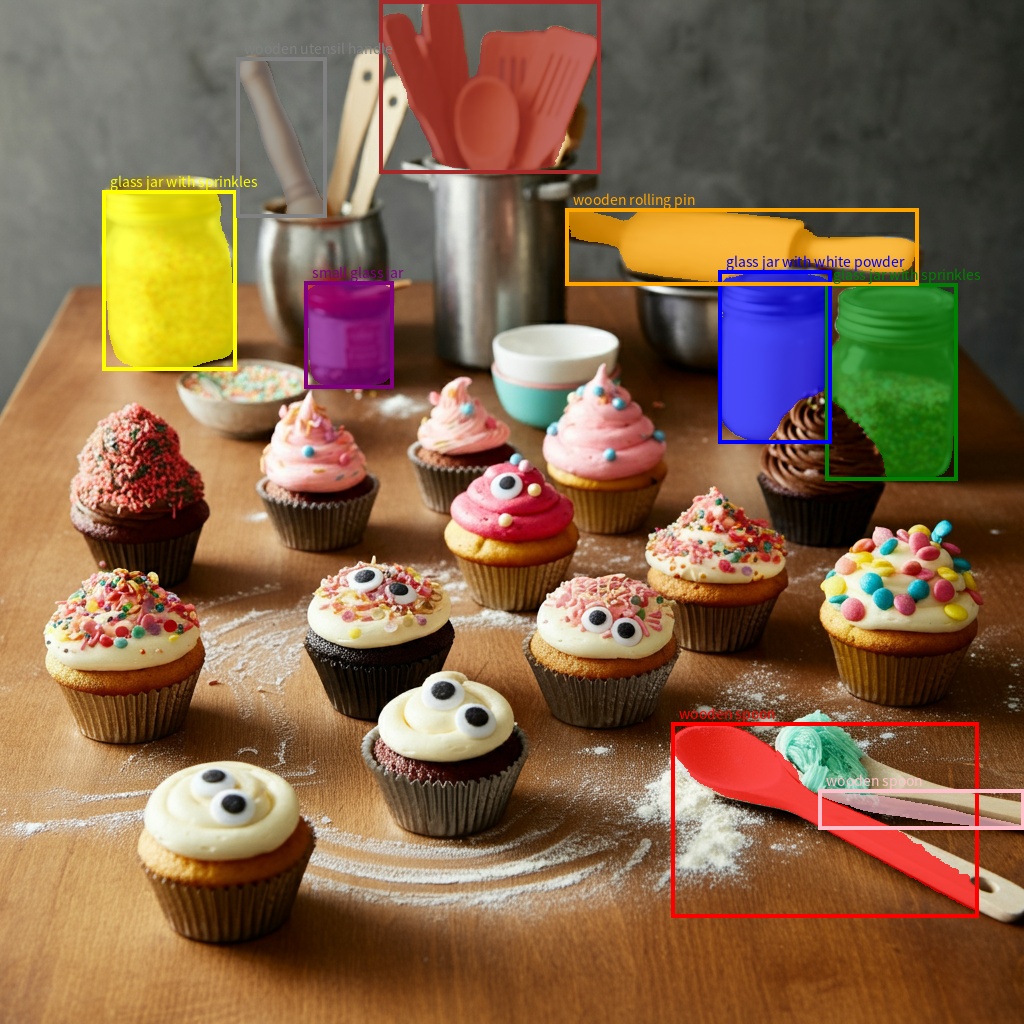 Një tavolinë me cupcakes, me objektet prej druri dhe xhami të theksuar