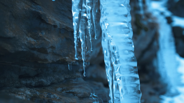 একটি নীল পটভূমি সঙ্গে icicles ফোঁটা.